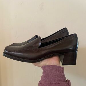 Shaw Made in Italy Brown Leather Block Heel Loafers Size EU 41 US 10-10.5